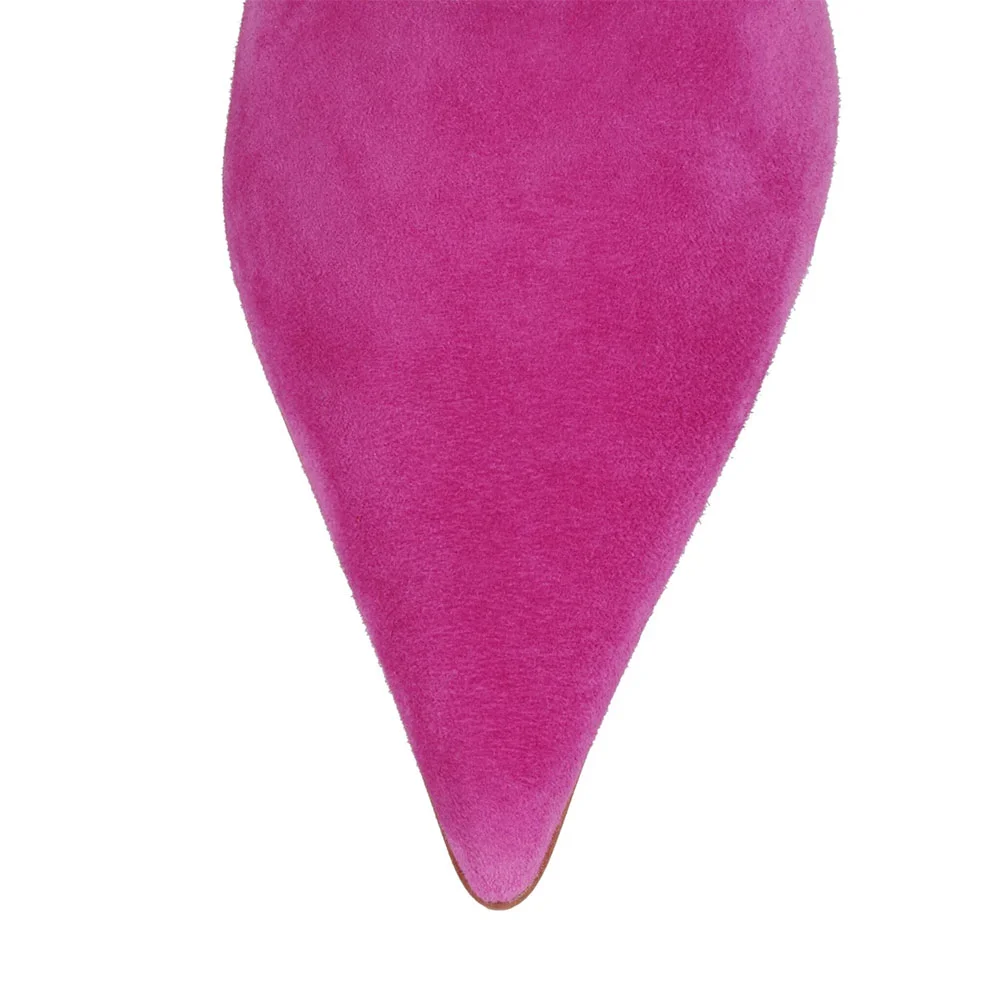 Vegan Suede Decorative Heel Women's Mules Shoes in Magenta