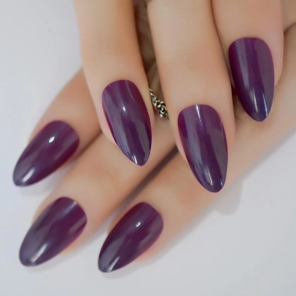 True Color Fashion Fake Nails Jujube Dark Red Stiletto Press On Nails DIY Manicure Tips Full Wrap Many colors 24pcs/kit-Nail Inspo