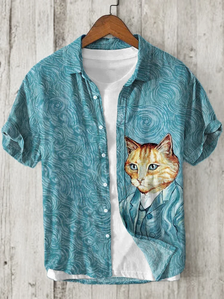 Funny Cat Self Portrait Art Linen Blend Shirt