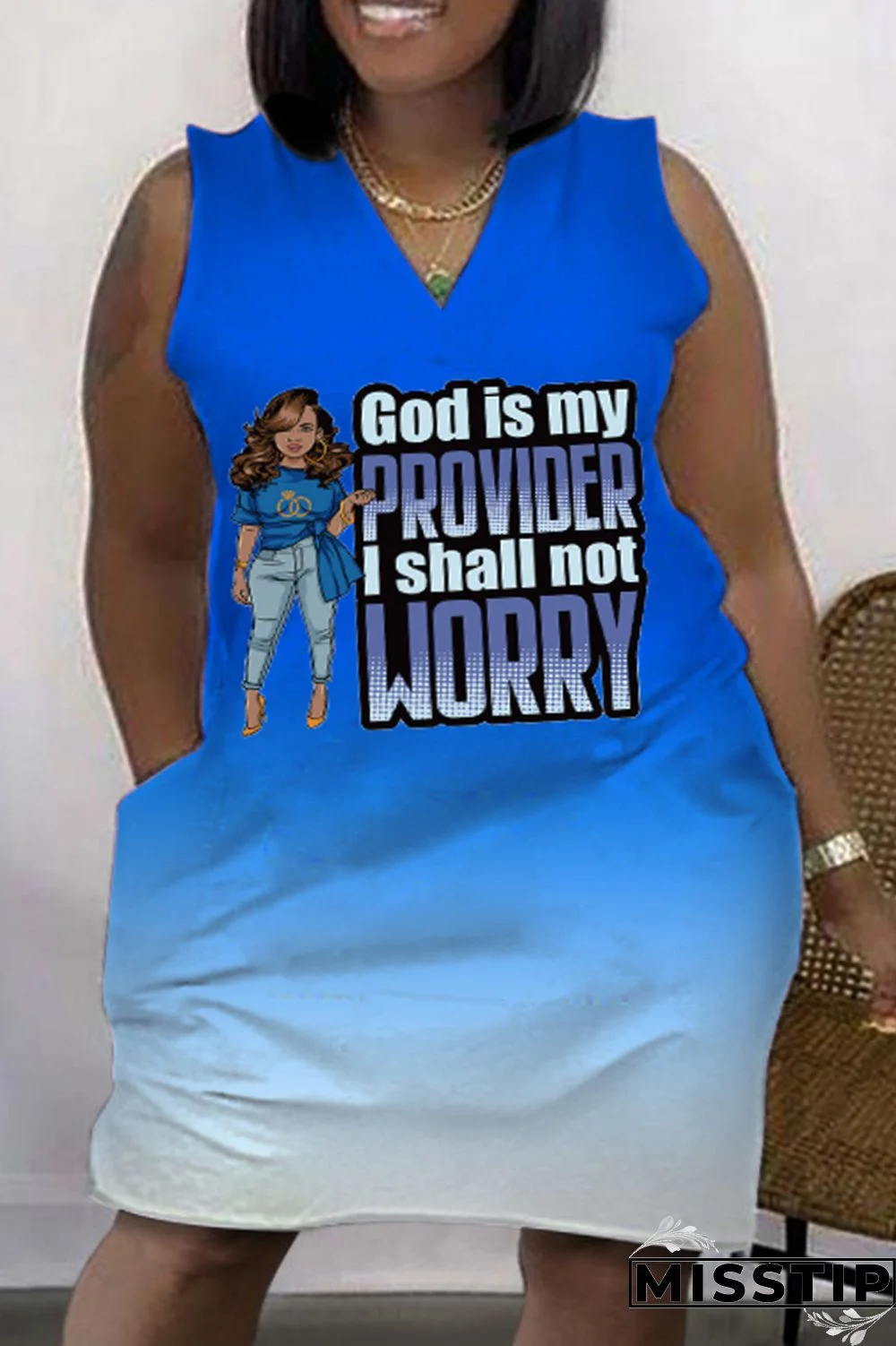 Green Fashion Casual Print Patchwork V Neck Sleeveless Plus Size Dress