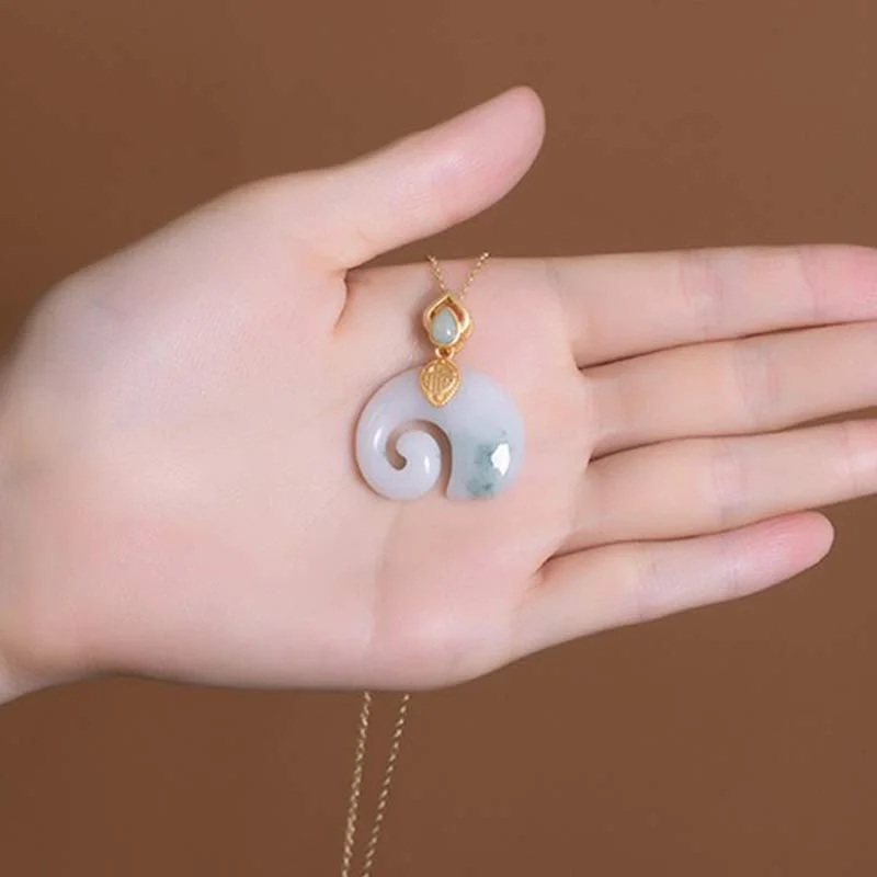 925 Sterling Silver Jade Elephant Abundance Necklace Pendant