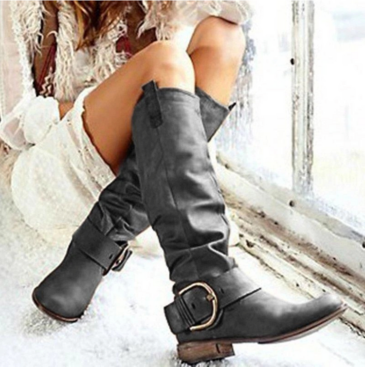 Flat Heel Leather Boots