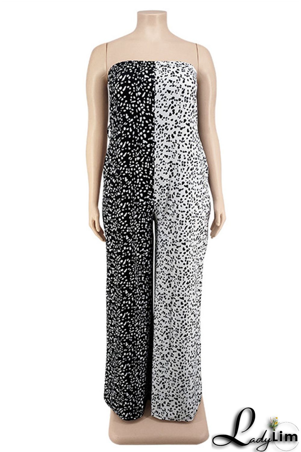 Purple Fashion Casual Print Split Joint Backless With Belt Strapless Plus Size Jumpsuits