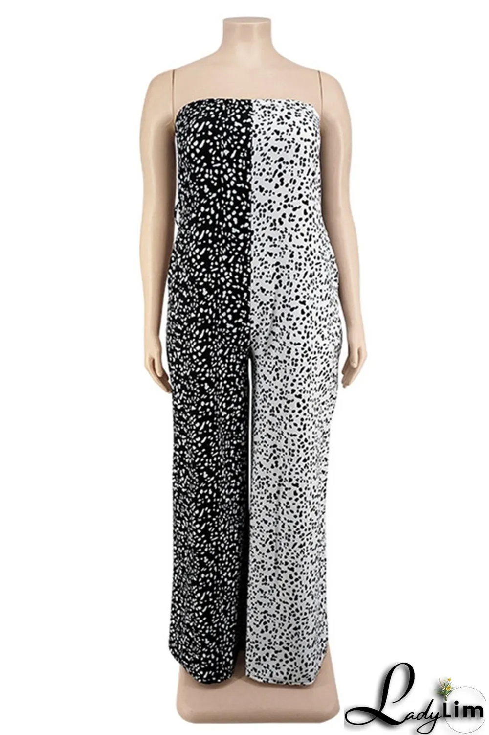 Purple Fashion Casual Print Split Joint Backless With Belt Strapless Plus Size Jumpsuits