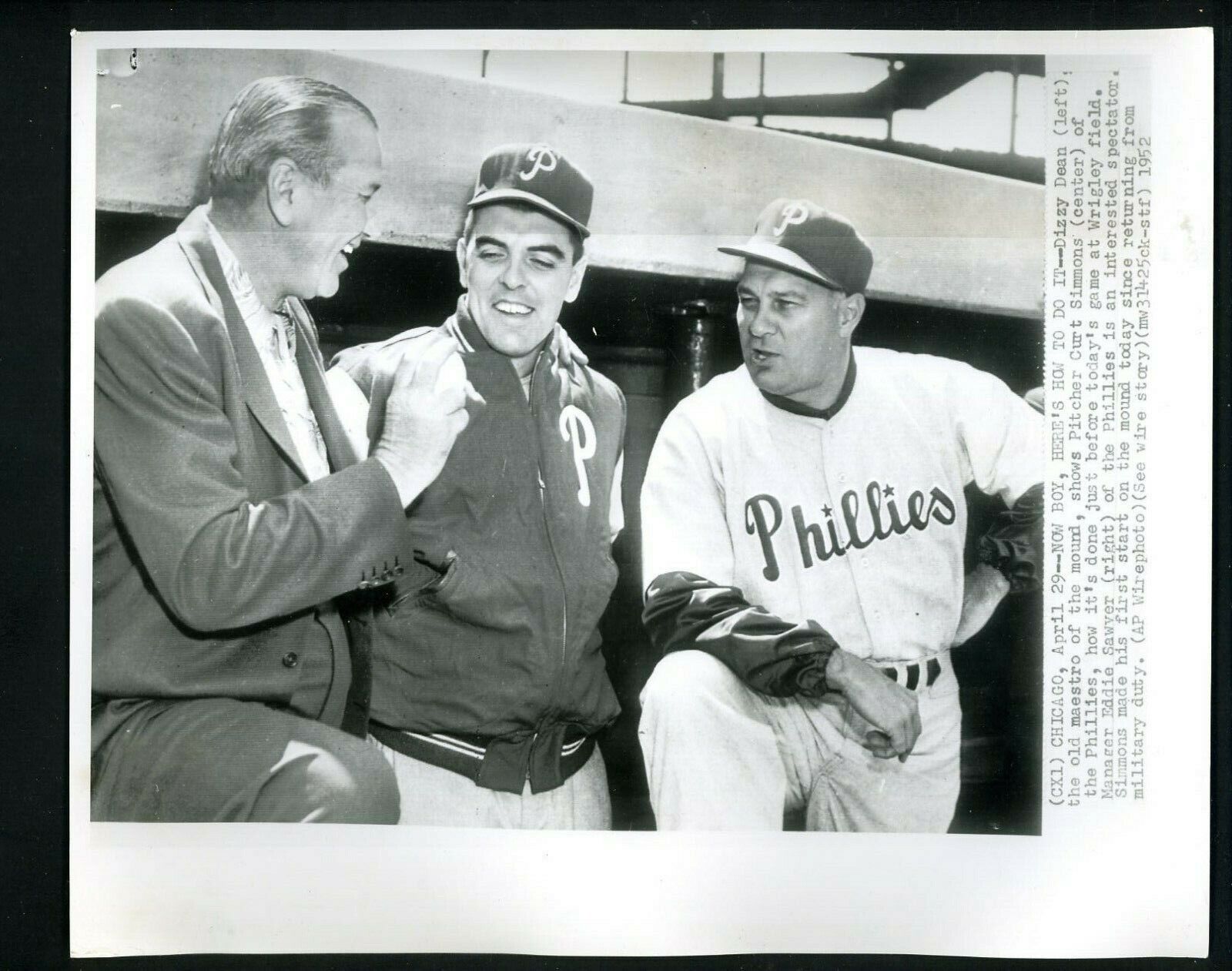 Curt Simmons Eddie Sawyer & Dizzy Dean 1952 Press Photo Poster painting Philadelphia Phillies