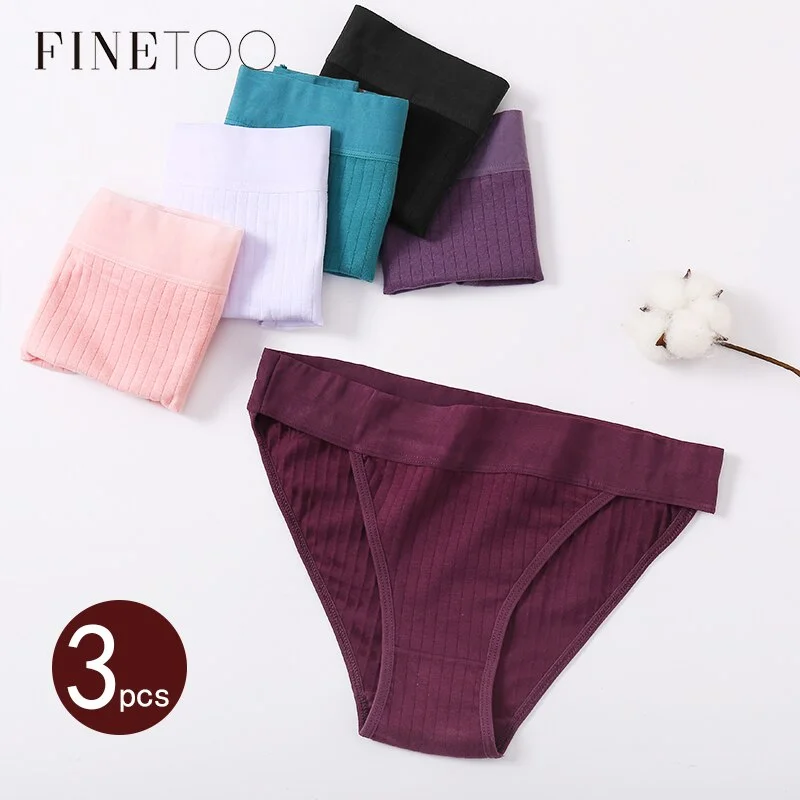 FINETOO 3Pcs/set Panties Women Cotton Underwear Female Sexy Lingerie Ladies Casual Brief Women Striped Underpants Intimates M-XL