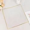 10 Pack | 10" Clear / Gold Concave Modern Square Plastic Dinner Plates, Disposable Party Plates