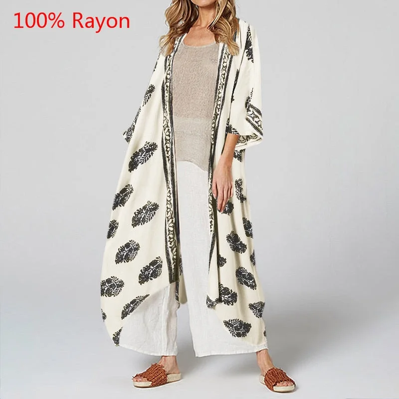 Celmia Women Vintage Kimono 2022 Autumn Long Shirts Cardigan Blouse Belted Casual Beach Cover Up Blusas Femininas Oversized Tops