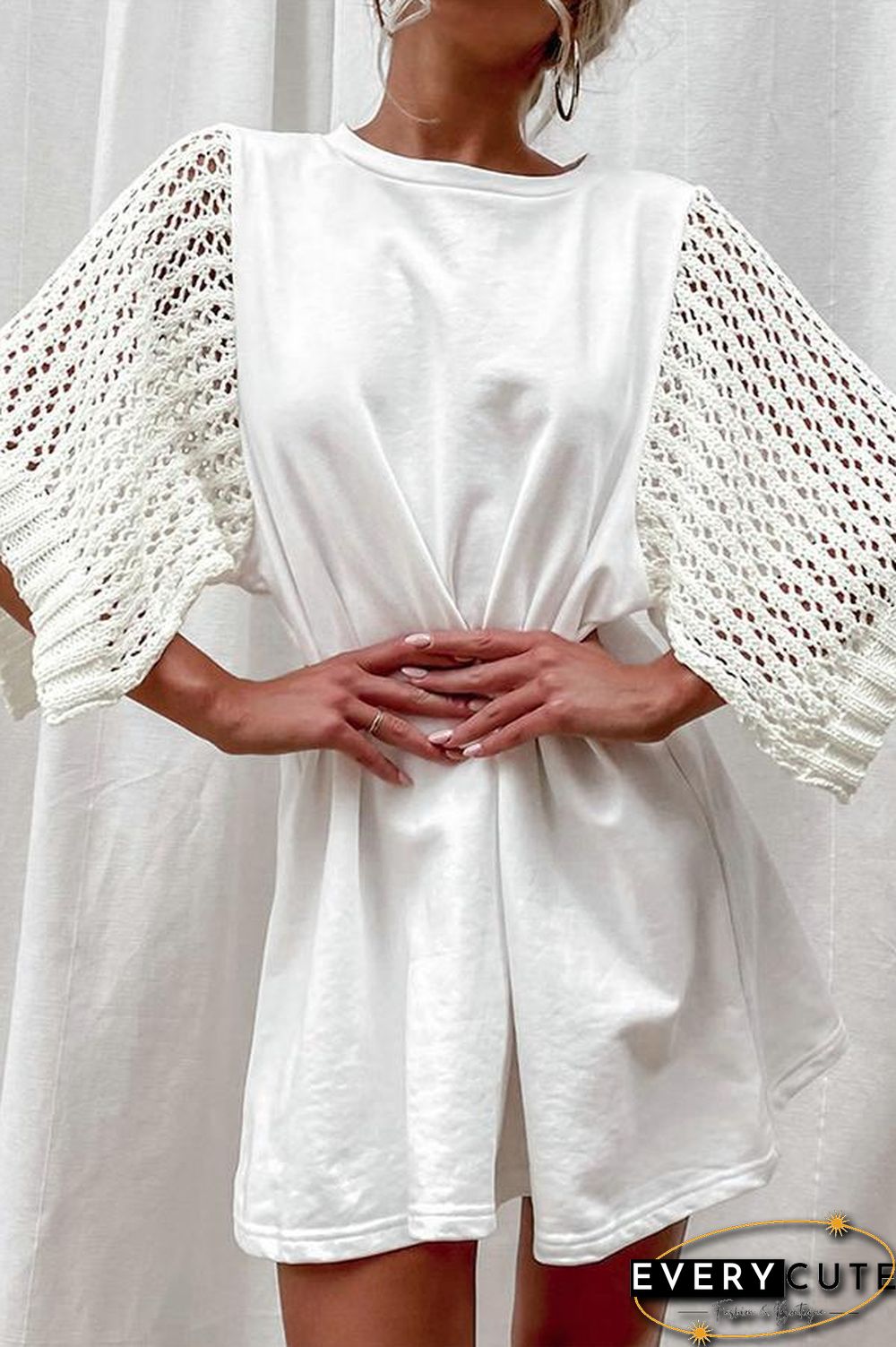 Street Round Neck Straight Cut Mini Dress P15515