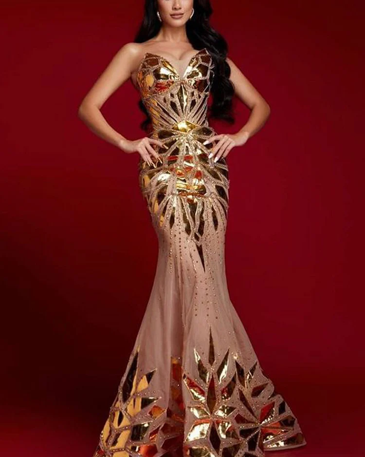 Elegant Mirrored Sequin Gown