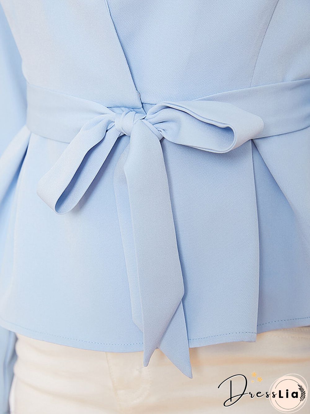 Solid Belt Long Sleeve Lapel Blazer For Women