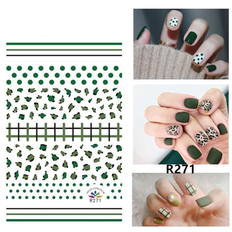 Nail Stickers Back Glue Flowers Leafs Fruits Linears Designs Nail Decal Decoration Tips For Beauty Salons-Nail Inspo
