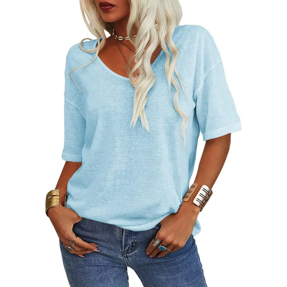 ✨This Week's Special Price $13.99💥Women's Solid Color V-Neck T-shirt [On Sale & Quick Ship!]
