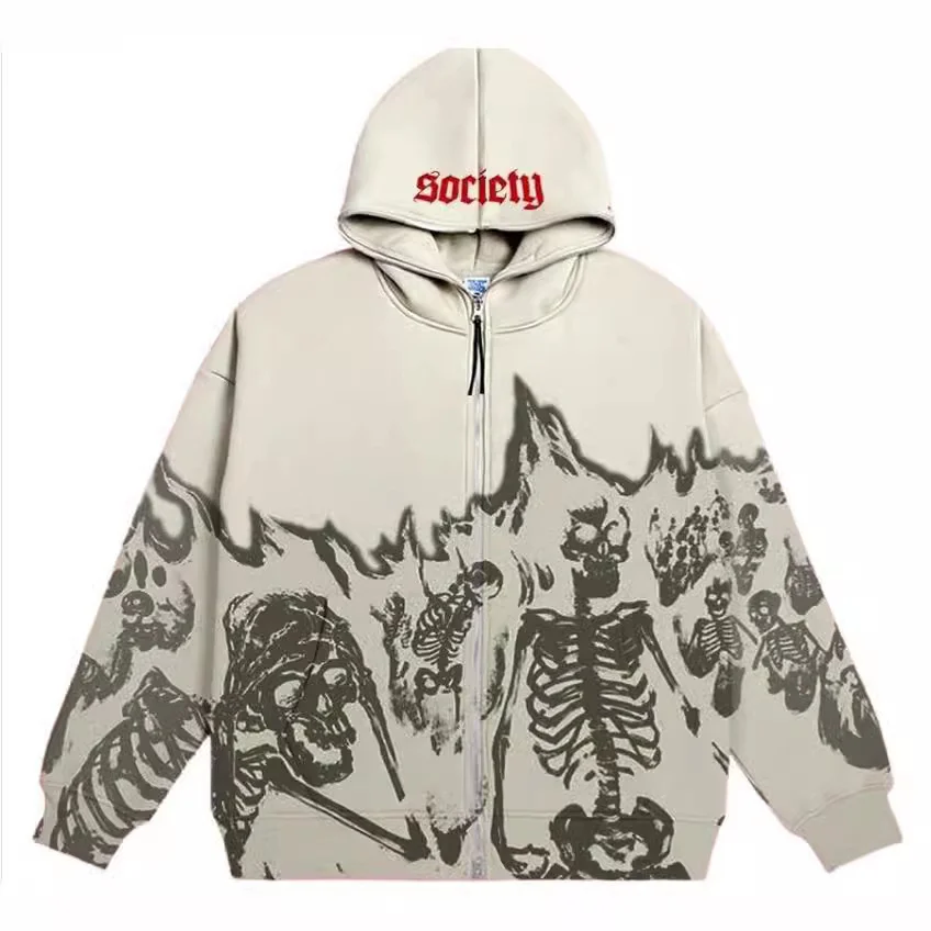 Uveng Uveng Millennium Wind Round Collar Skeleton Hoodie Couples Style 2023 Autumn And Winter New Long-Sleeved Skull Coat