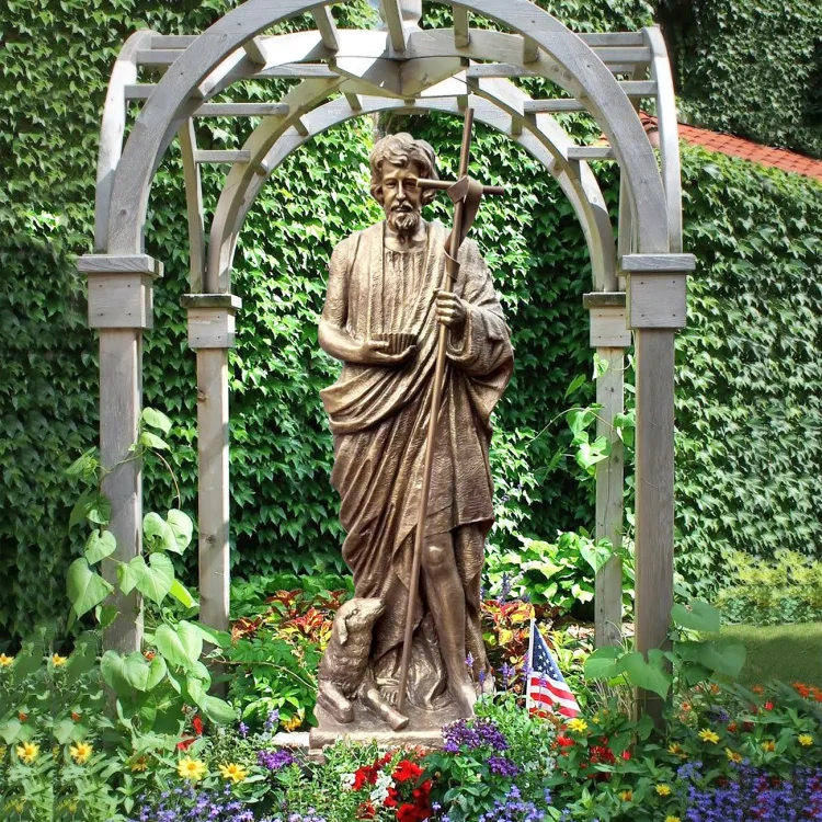 Custom Bronze St. John the Baptist Religious Statue with Cross and Lamb