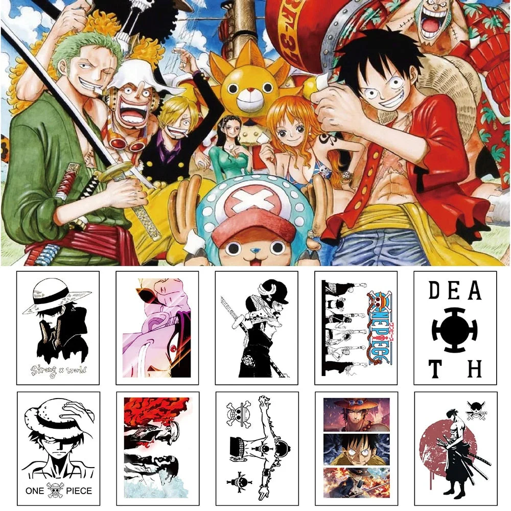 10Pcs Anime Tattoo One Piece Cartoon Waterproof Temporary Tattoo Sticker Flash Tatoo Fake Tattoos Art arm tattoos tatuajes