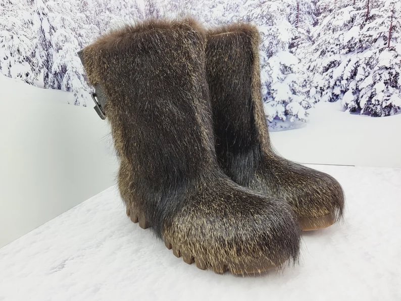 Short Real nutria fur men winter boots Mukluk Snow Viking Boots