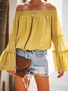 Polka Dot Off-The-Shoulder Flared Sleeves Shirts Tops