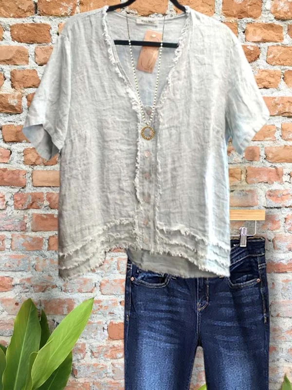 Casual Brushed Patchwork Short-Sleeved Top
