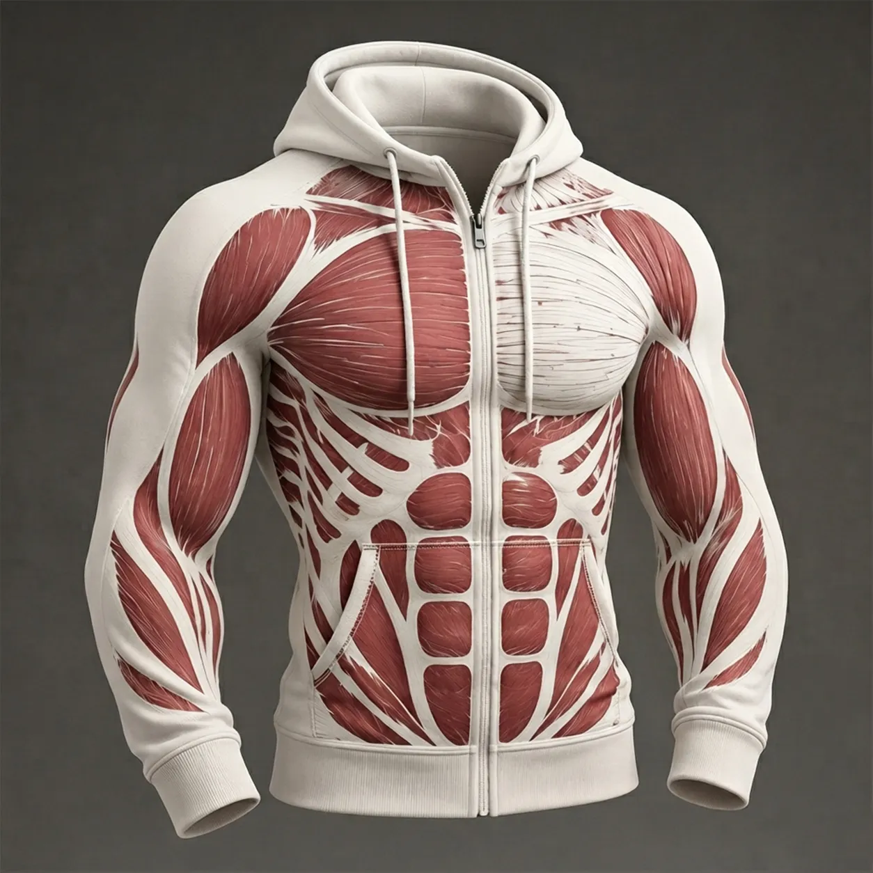 Men's Retro Halloween Muscle Line Art Pattern Warm Zip-up Hooded Cardigan artswardrobe