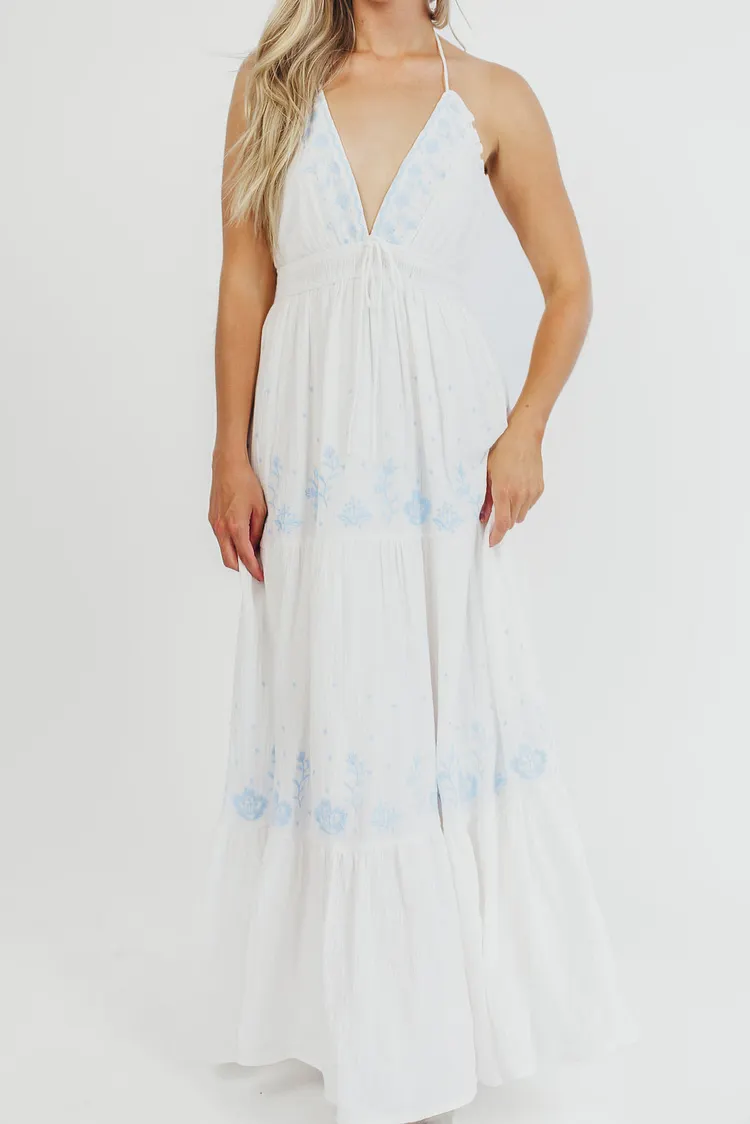 Lena Embroidered Maxi Dress (Off-White)