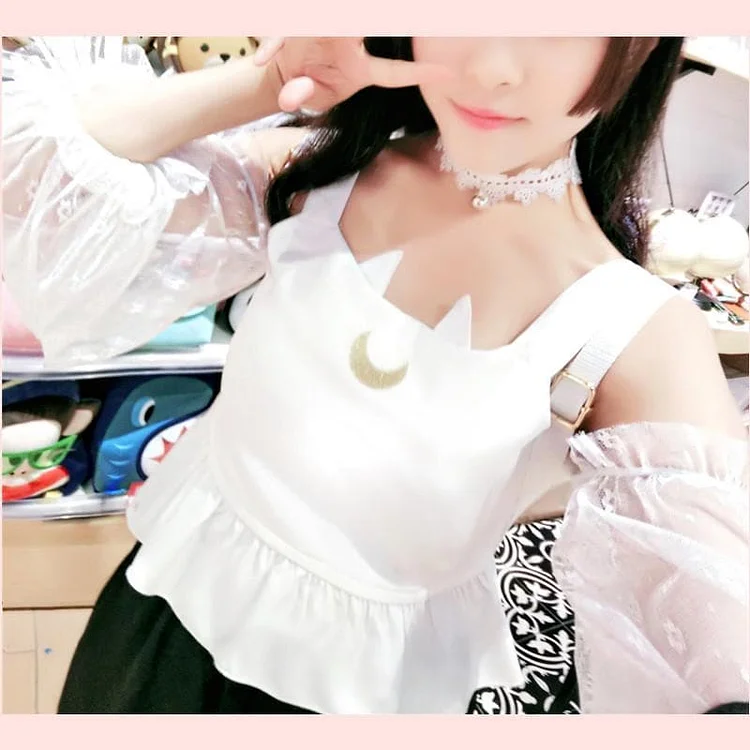 Black/White Sailor Moon Suspender Lace Shirt SP1811991