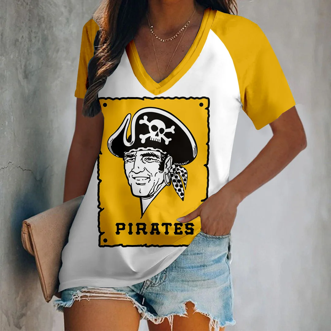Women's Printed Short Casual V-Neck T-Shirt