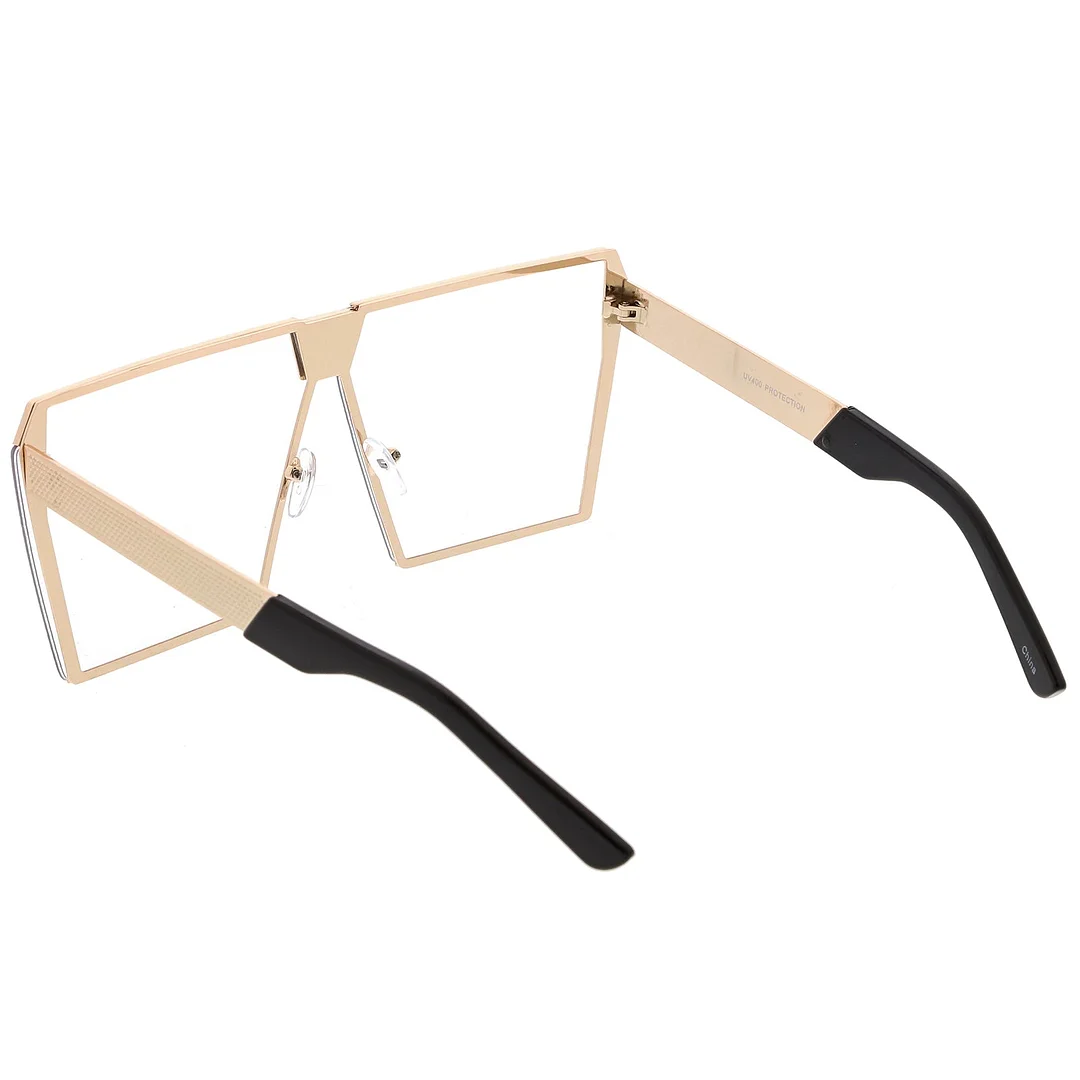 Modern Oversize Semi Rimless Square Eyeglasses With Clear Flat Lens 69mm