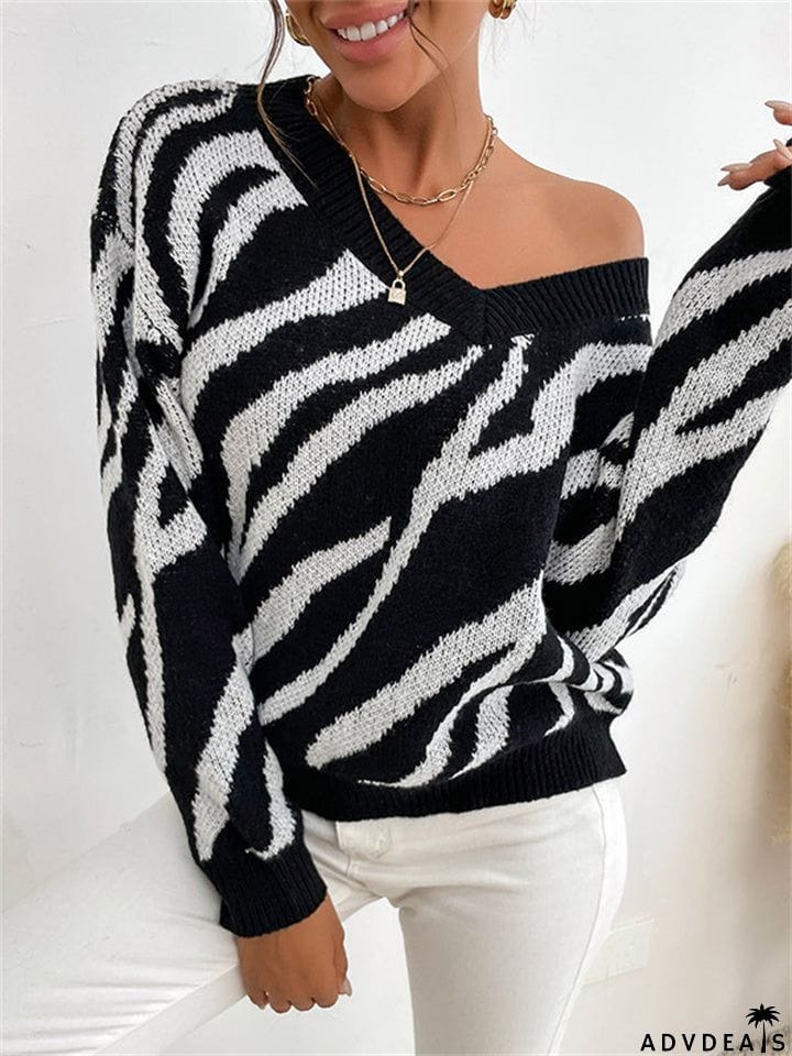 Fashion Zebra Pattern Warm Knitting Sweater
