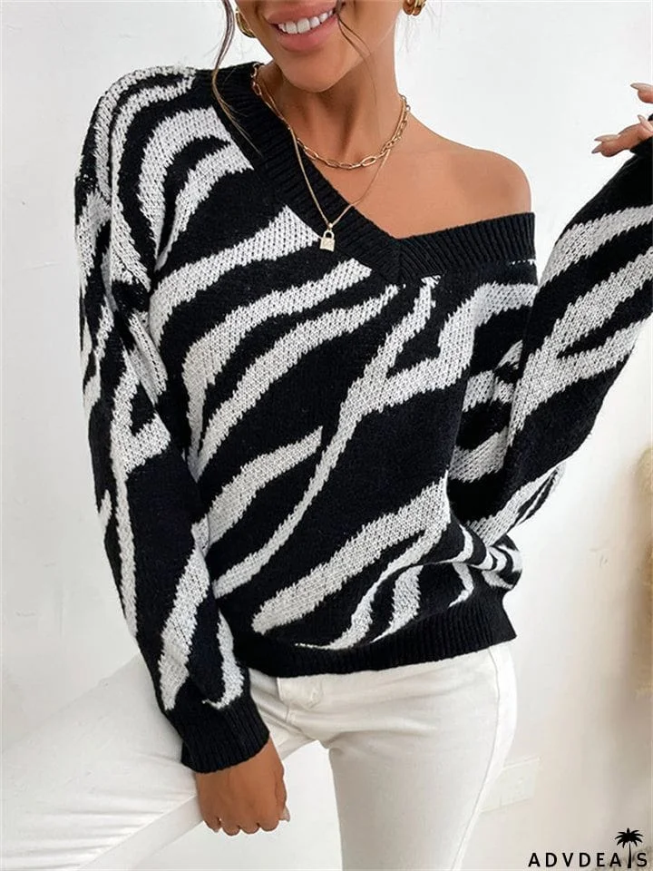 Fashion Zebra Pattern Warm Knitting Sweater