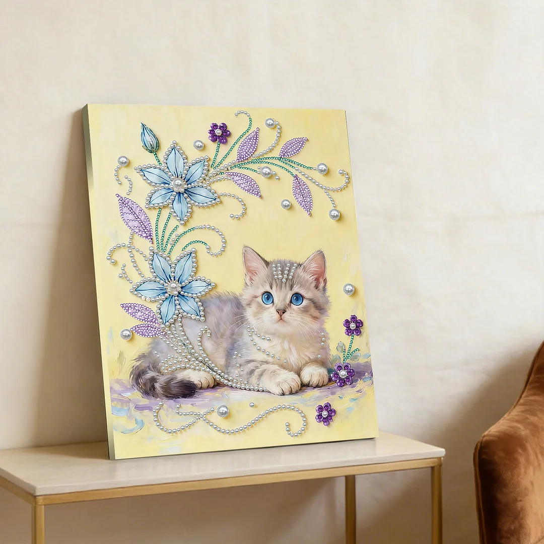 Kitten - DIY Pearl Diamond Art Kit With Frame 30*40cm