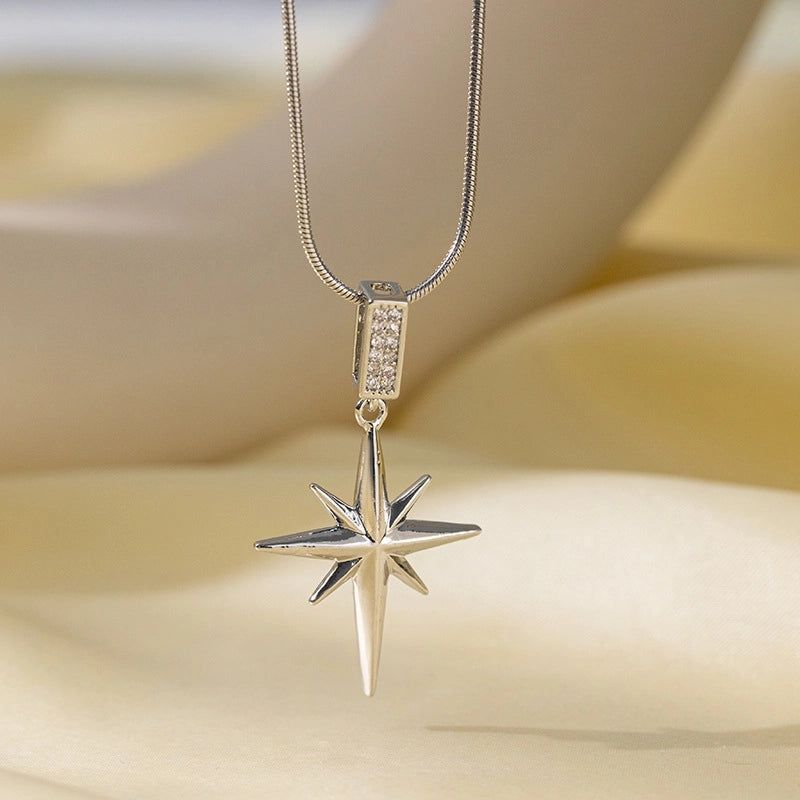 Sweet Minimalist Star Heart Shape Bow Knot Titanium Steel Zircon Plating Inlay Pendant Necklace