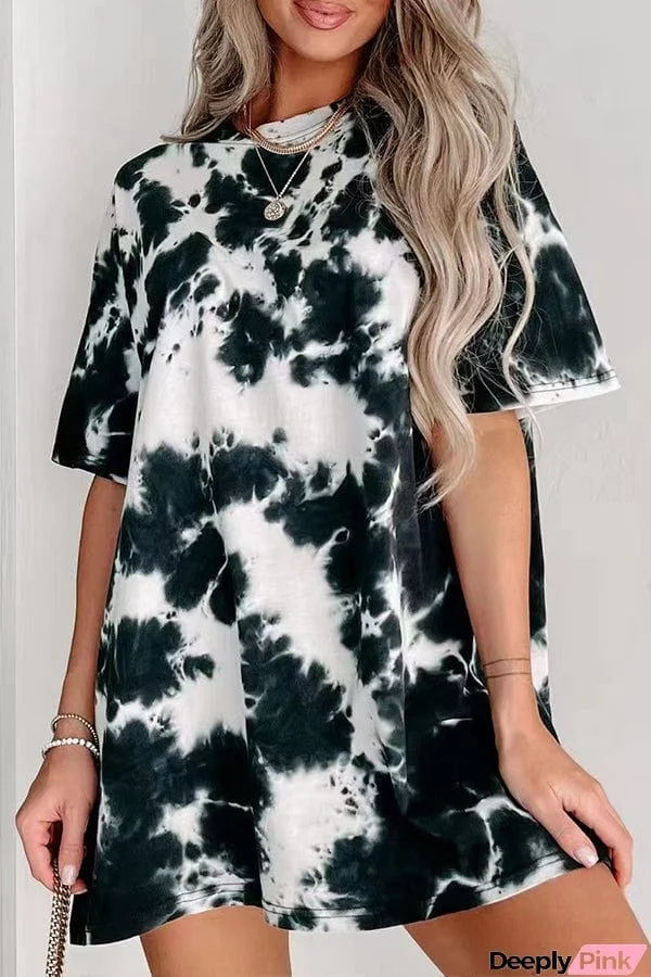 tie-dye sun print loose long t-shirt