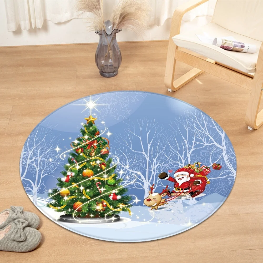 Christmas Pattern Round Carpet  Living Room Decoration Rug Computer Chair Cushion 3D Kids Room Carpet Bedroom Floor Bedside Mat