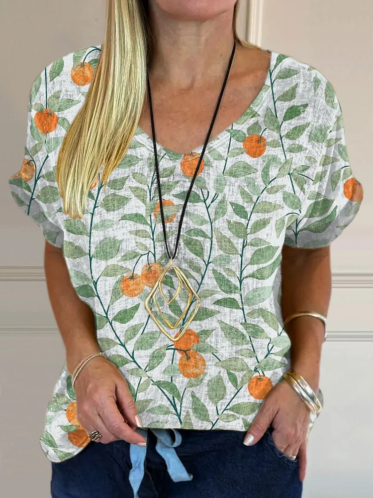 Women's Flowers Print Casual Cotton And Linen Shirt