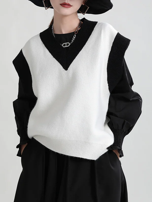 Urban Roomy Contrast Color Knitting Vest Outerwear