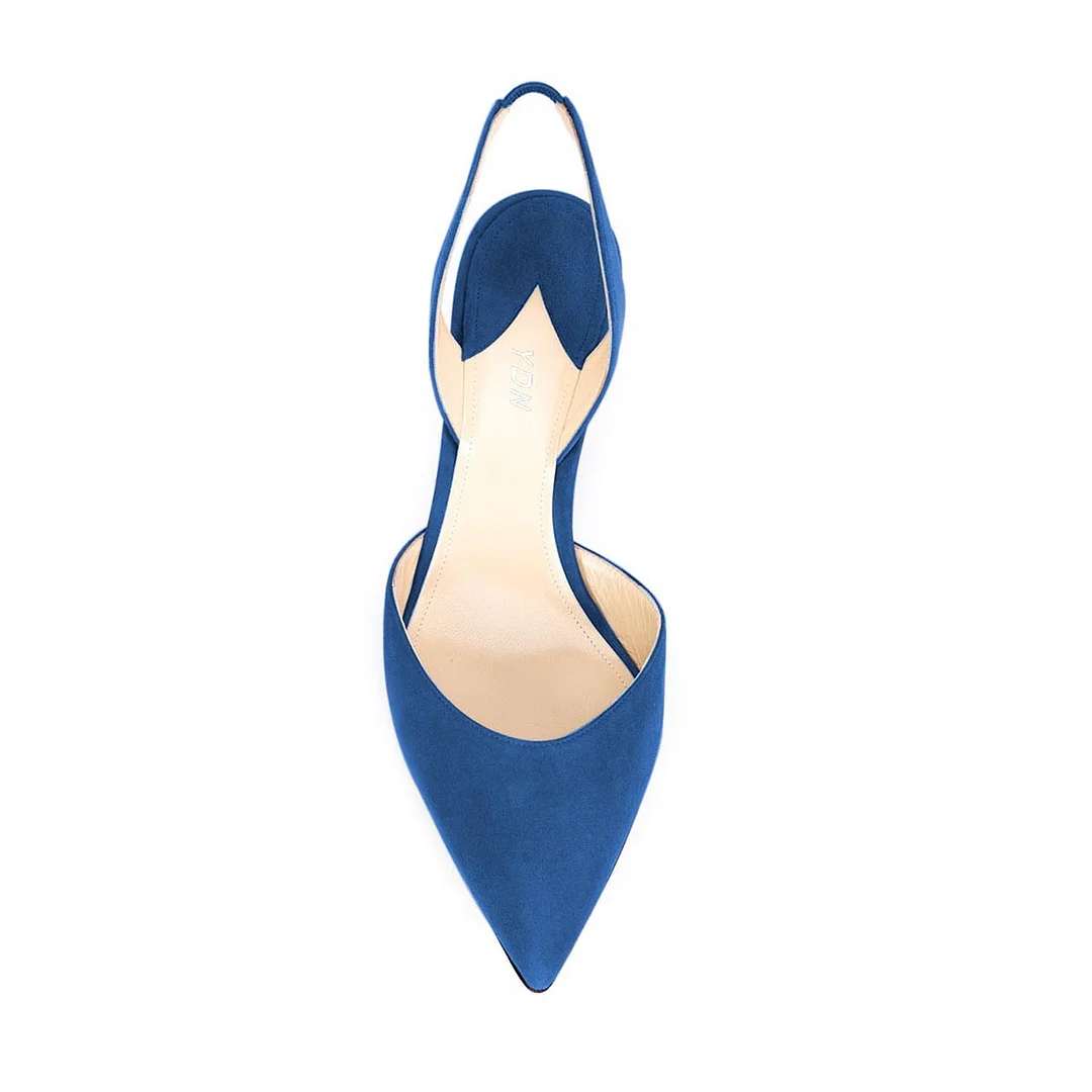 Faux Suede Pointed Slingback Elegant Heel Pumps in Royal Blue