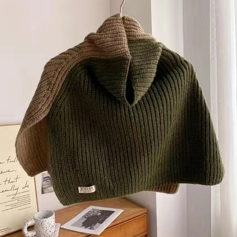 Korean Style High-grade Color Matching Turtleneck Collar Women’s Autumn And Winter Versatile Pullover Scarf New Cape Knitted Shawl