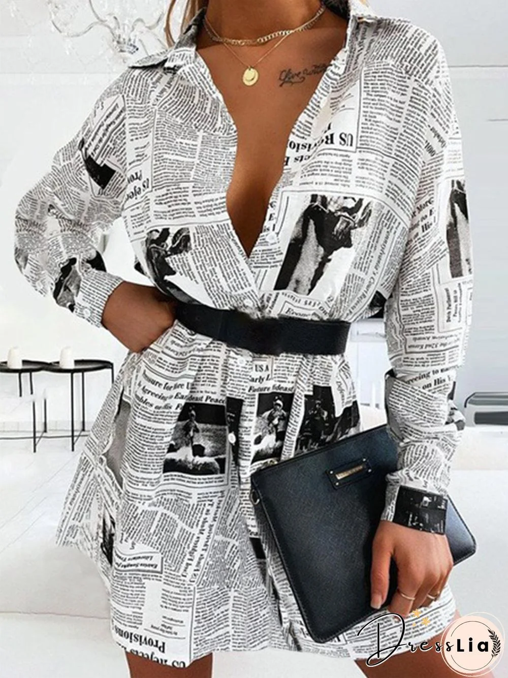 Text Letters Long Sleeve Plus Size Casual Dresses