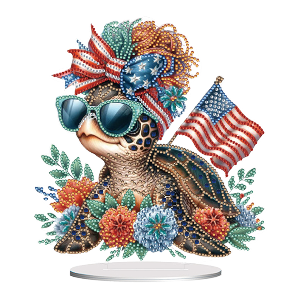 Acrylic Special Shaped Independence Day Turtle 5D DIY Diamond Art Tabletop Decor