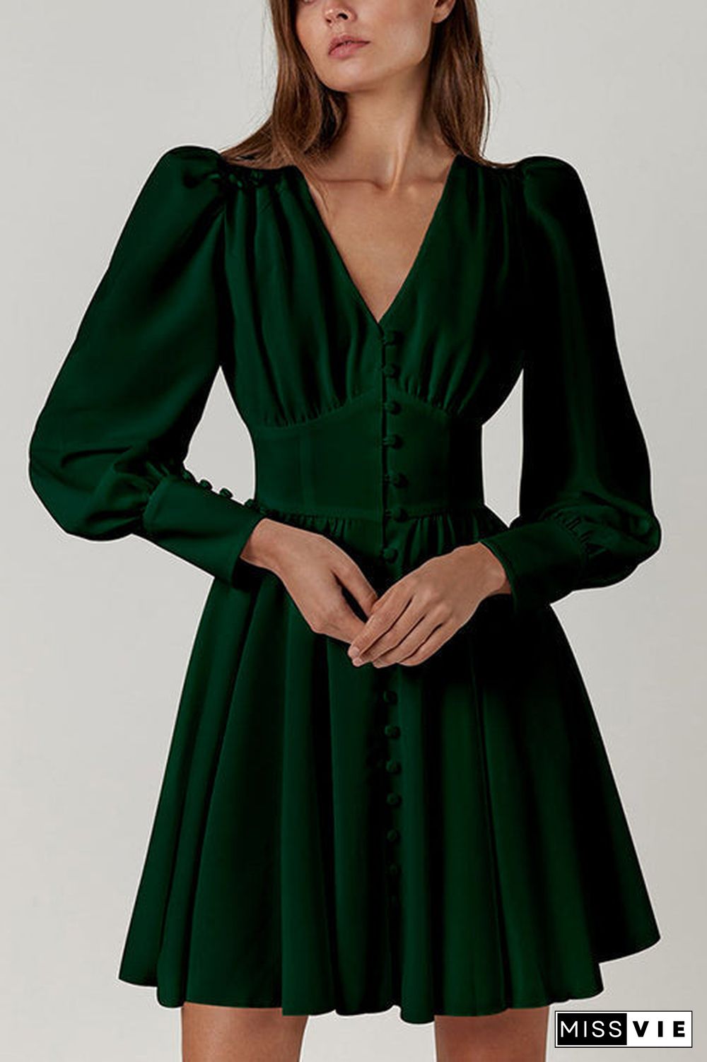 Cuff Buff Long Sleeve Button Dress