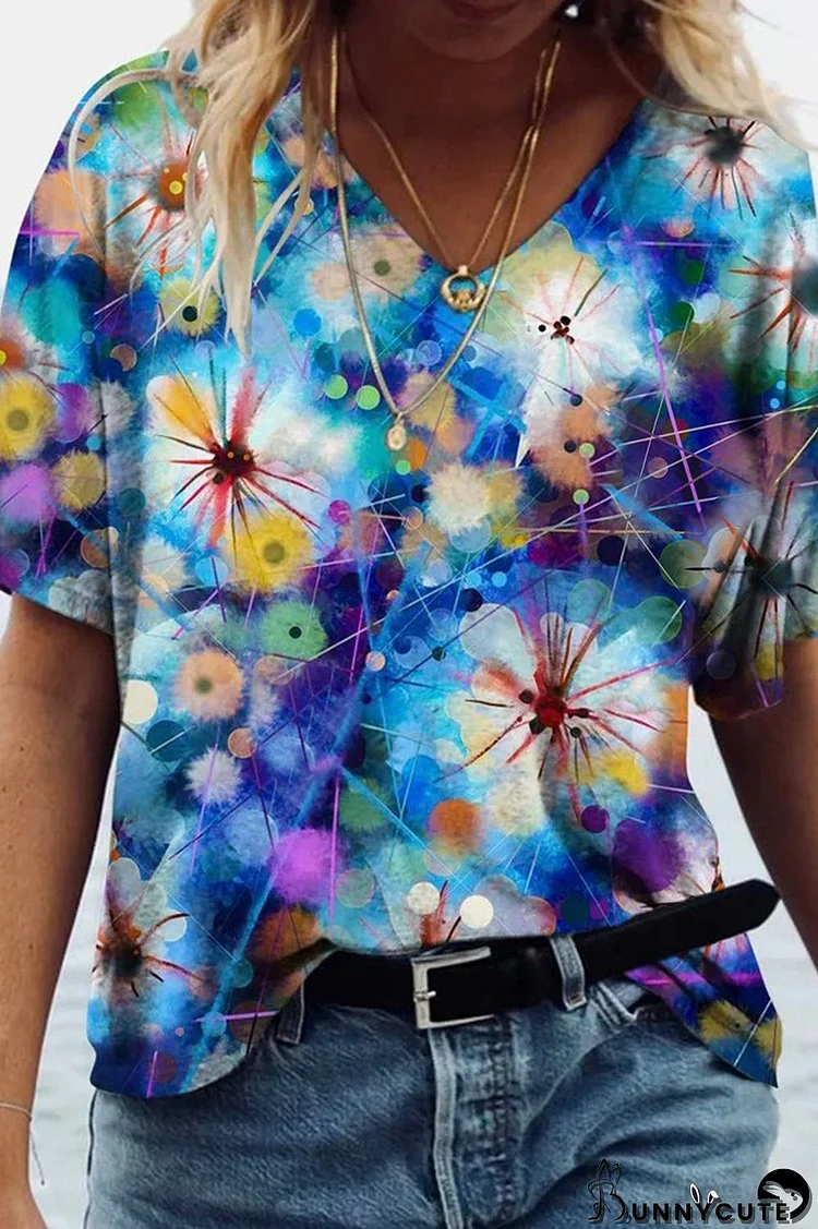 Multicolor Print V-Neck T-Shirt