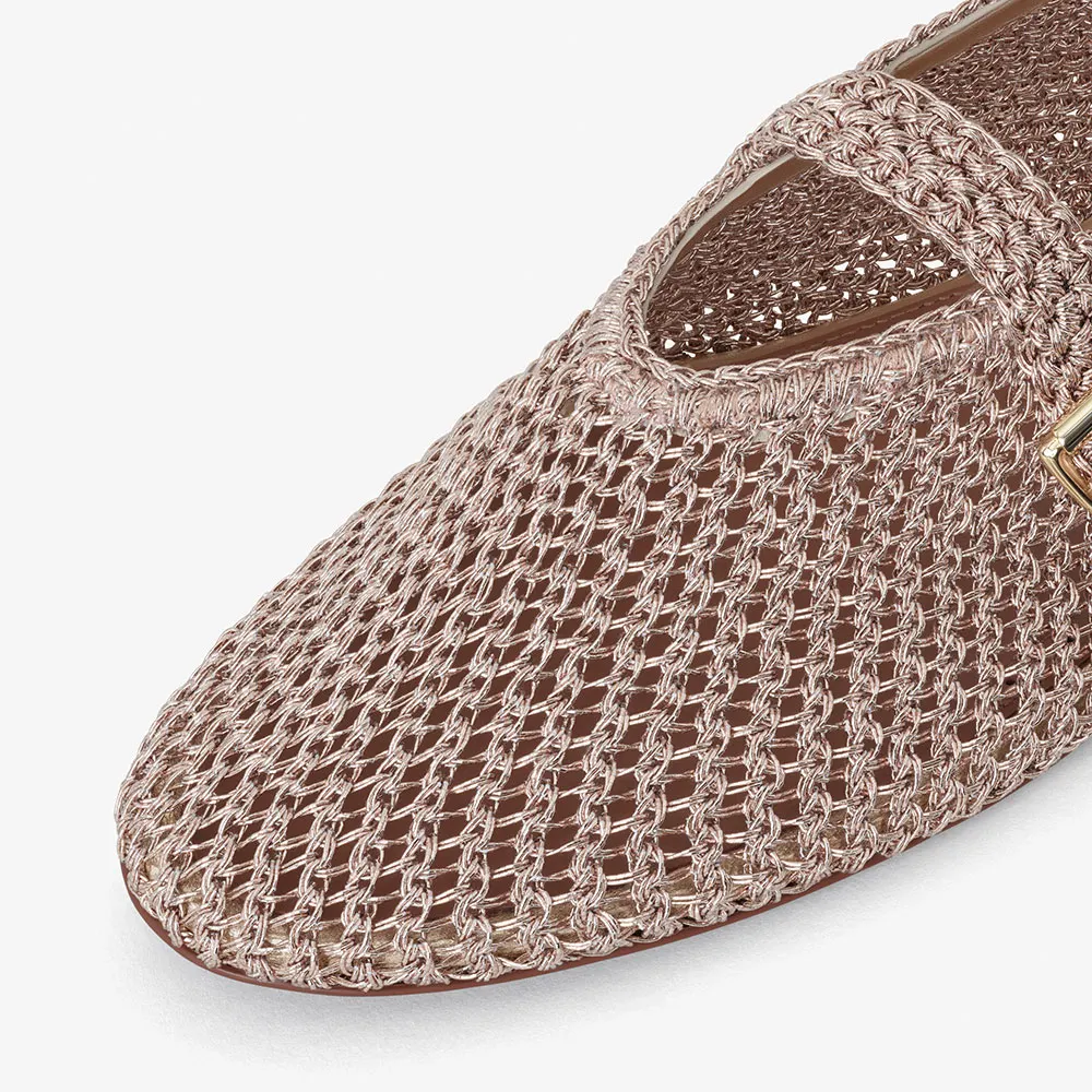 YDN Women's Rose Gold Buckle Strap Casual Mesh Flats with Round Toe