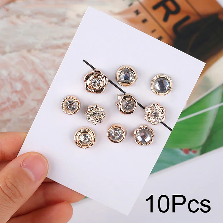 Lvtrad 10Pcs/Set Simulation Pearl Rhinestone Brooches Women Girls Cardigan Sweater Shirt Scarf Shawl Pins Detachable Cufflinks Button