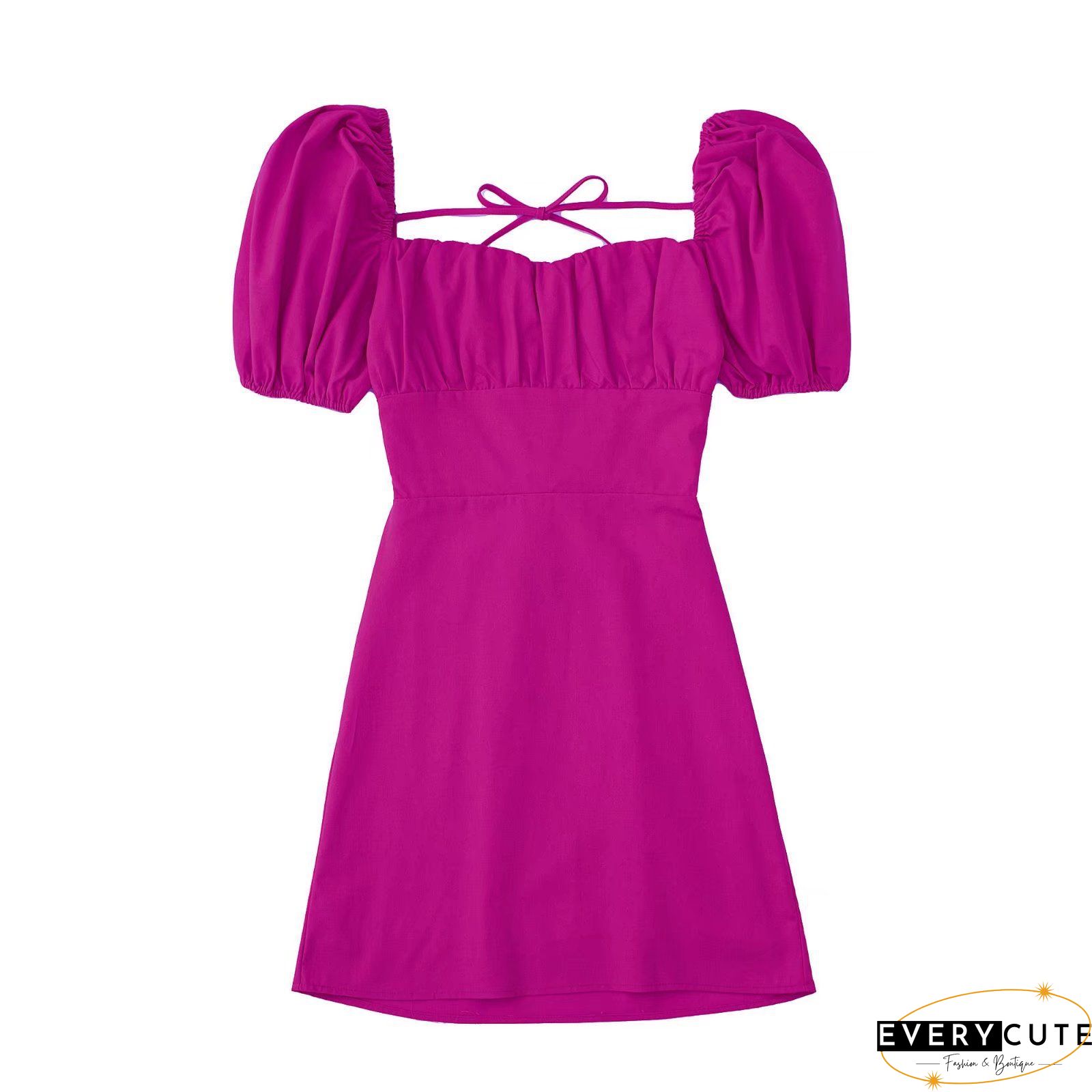 Light Purple Square Neck Slim Waist Mini Dress