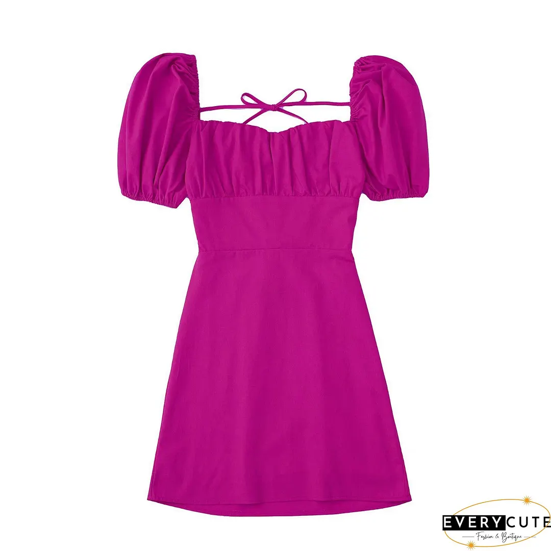 Light Purple Square Neck Slim Waist Mini Dress