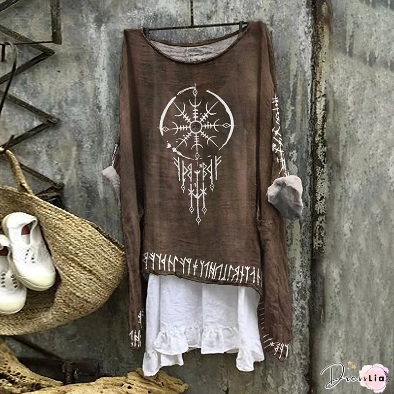 Summer Printed Cotton And Linen Two-piece Blouse