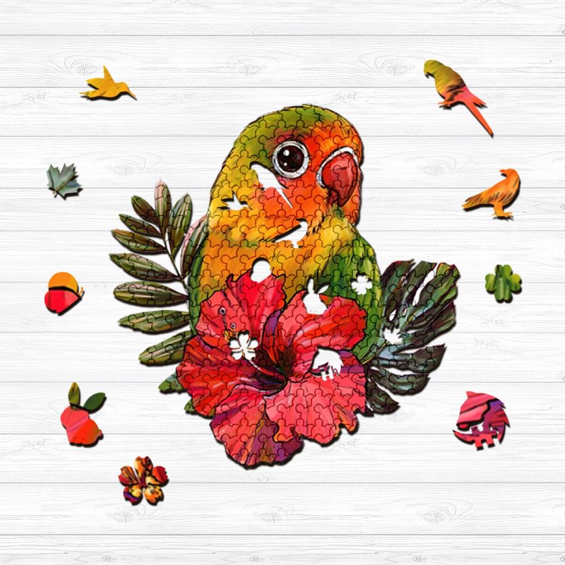Ericpuzzle™ Ericpuzzle™Parrot on Hibiscus Wooden Puzzle