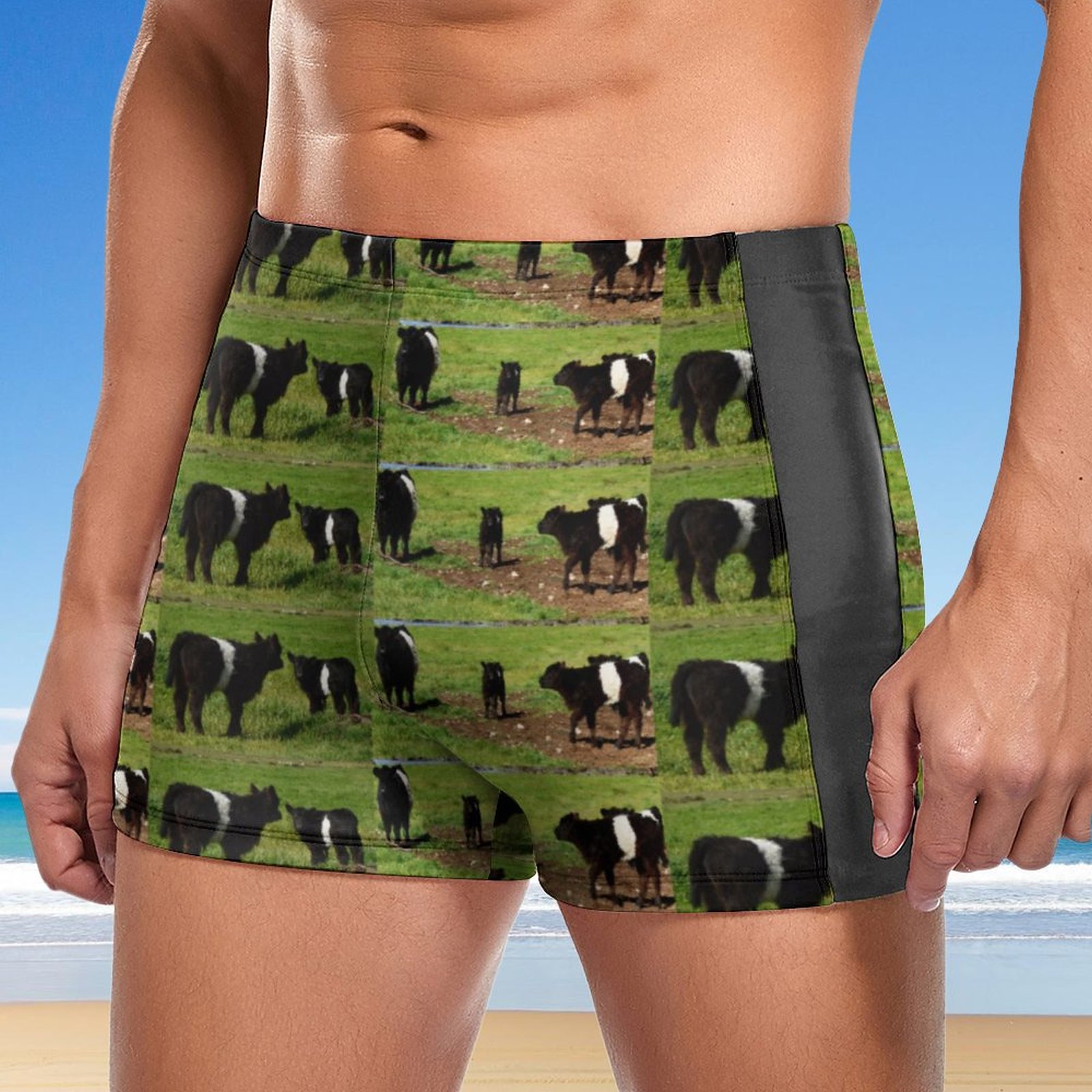 SFNEEWHO Woolly Black White Belted Galloway Cow Swim Brief Square Leg ...