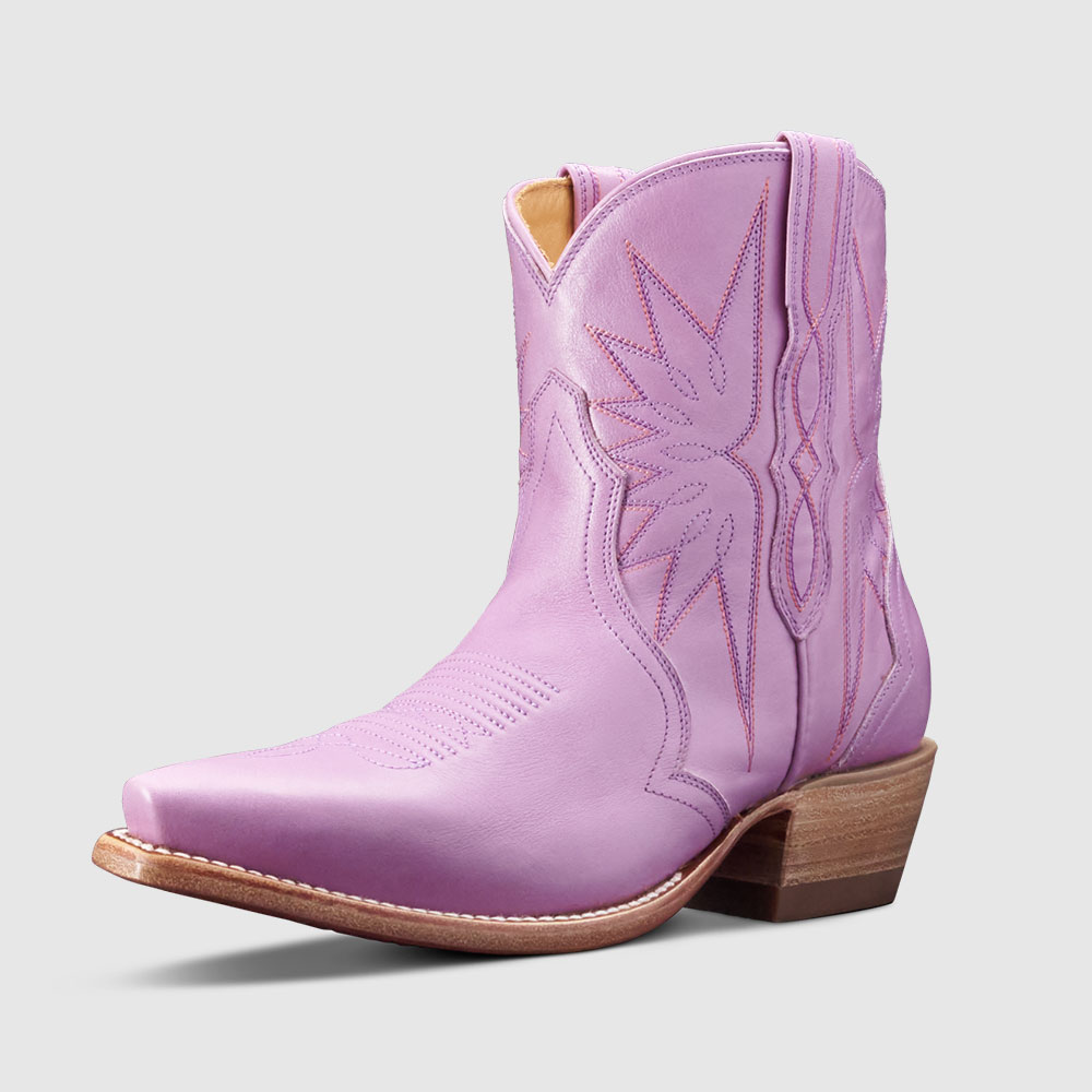 Light Purple Block Heel Embroidered Women's Short Cowgirl Boots Nicepairs